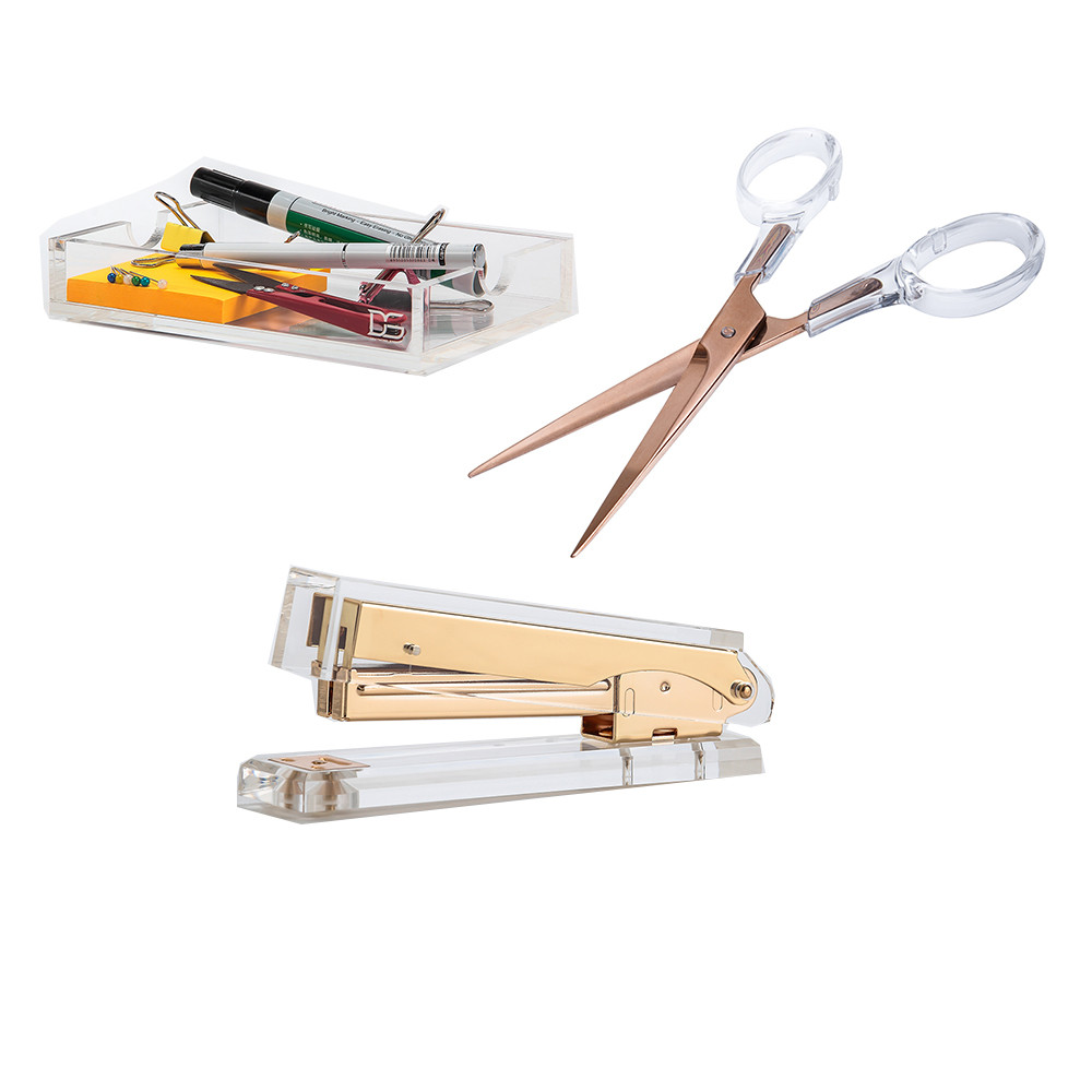 

Acrylic Gold Stationery Bundle: 1) Stapler 1)Scissors1 Gold Acrylic