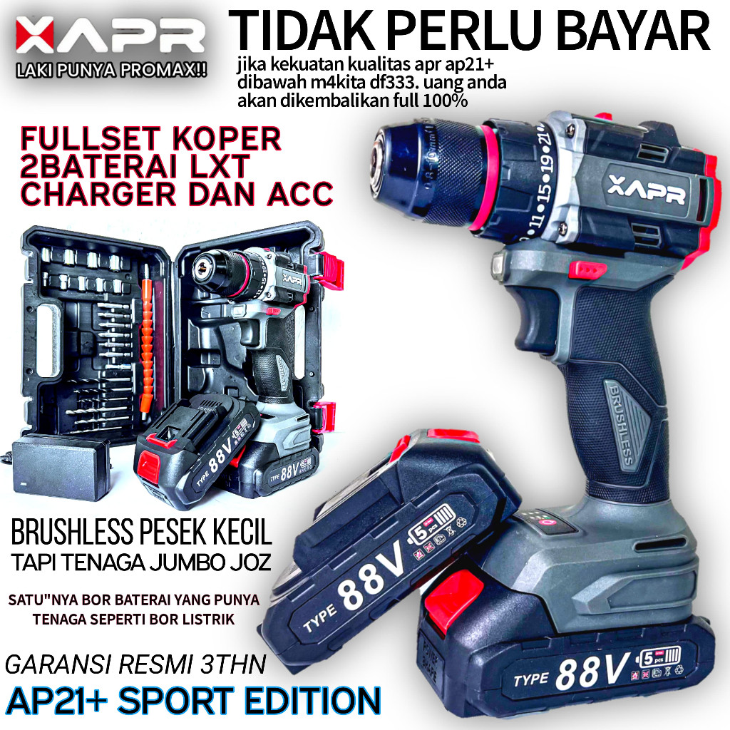 Promo Maktec Cordless Bor Baterai 10mm, Garansi 3 Tahun, COD Ready APR Japan AP21+