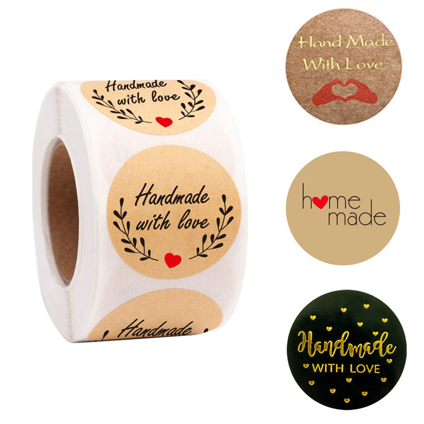 

100-500Pcs Vintage Kraft Paper Stickers Scrapbook Stationery Label Stickers Handmade With Love Birthday Party Decoration Sticker