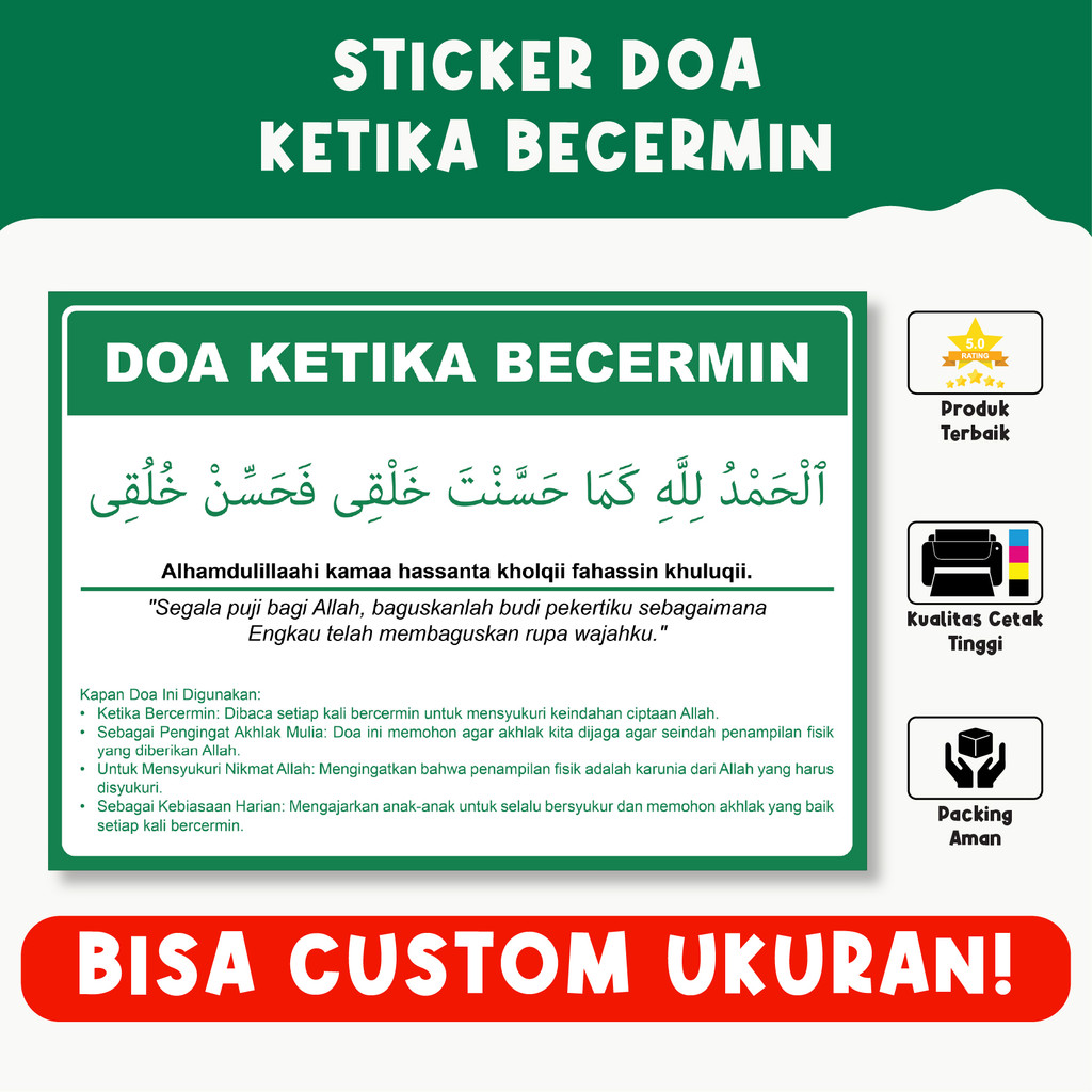 

Sticker Doa Ketika Bercermin – Pengingat Syukur & Akhlak Baik, Material Vinyl Berkualitas, Bisa Custom Ukuran