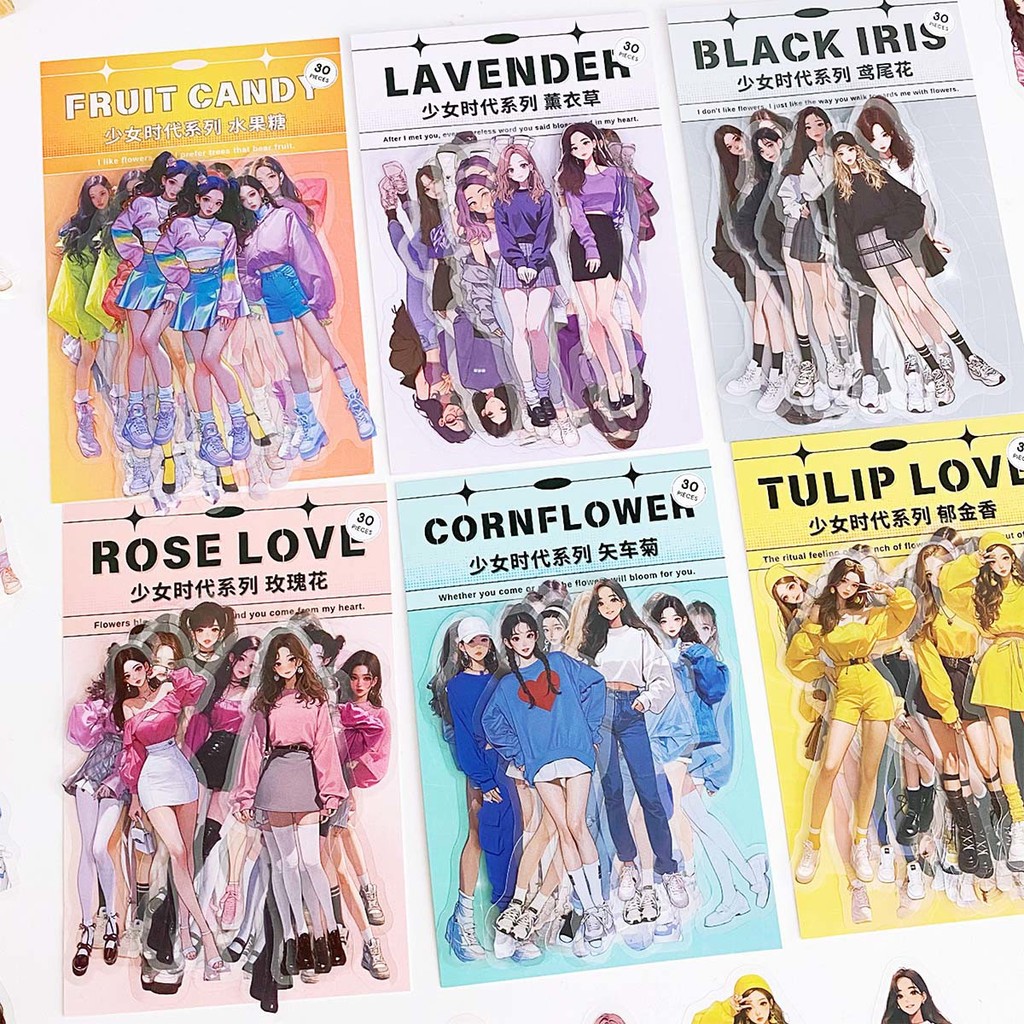 

15PCS Character Scrapbook Stickers Pack PET Deco Sticker Fashion Girl Material Decoration Decal Cute Stationery Sticker