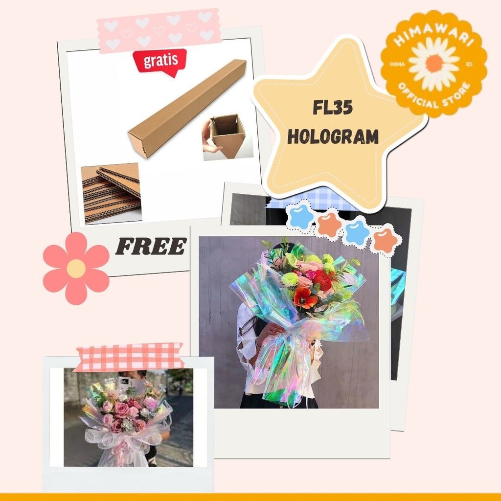 

HIMA - FL35 HOLOGRAM LEMBARAN Plastik OPP holographic rainbow transparent pelangi kertas bunga wrapping paper - GROSIR