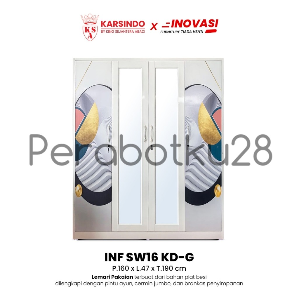 [PERABOTKU28] PROMO TERMURAH Karsindo Lemari Pakaian Besi 4 Pintu INF SW16KD G