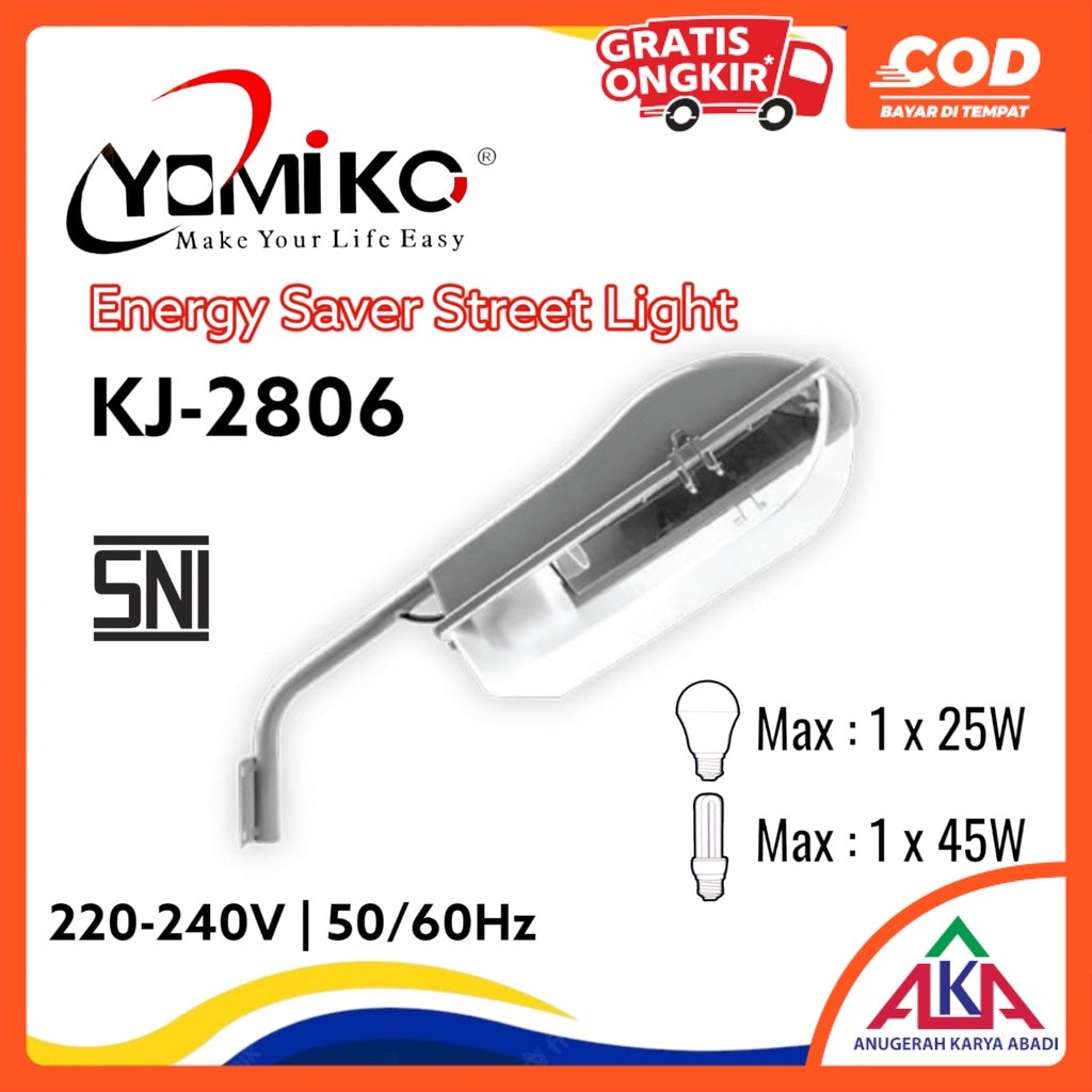 YOMIKO Kap Lampu Penerangan Jalan PJU fitting E27 25 / 45 Watt SNI Termurah