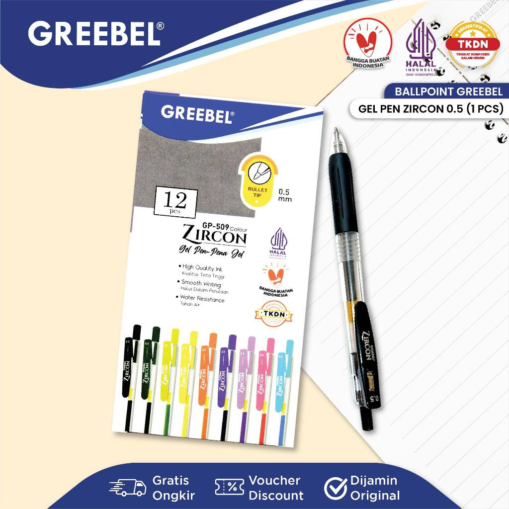 

( 1 BIJI ) GREEBEL PULPEN GEL ZIRCON 0.5MM / GEL PEN GREEBEL ZIRCON 0.5MM / BALLPOINT PENA GEL GREEBEL ZIRCON HITAM GP-509