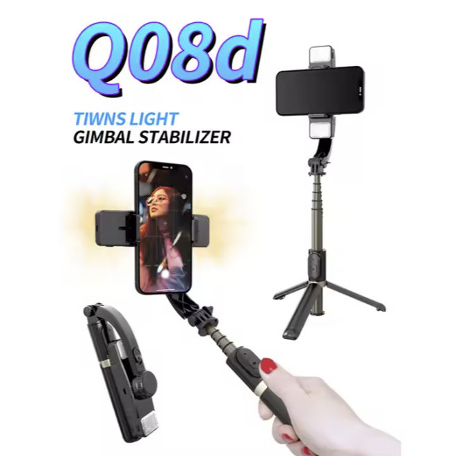 Smartcom Gimbal Stabilizer HP Q08D Selfie Stick Tripod dengan Lampu - GIMBAL Q08D