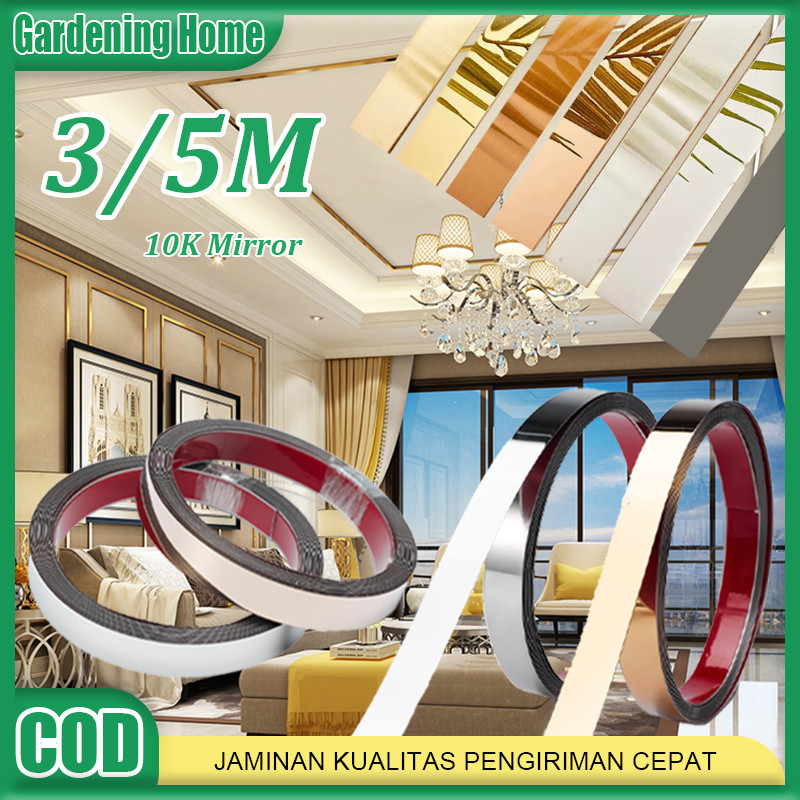 3/5M List Plat Gold List Plat Strip Mirror Gold Stainless SS201 Steel Stiker Dinding Bahan Stainless