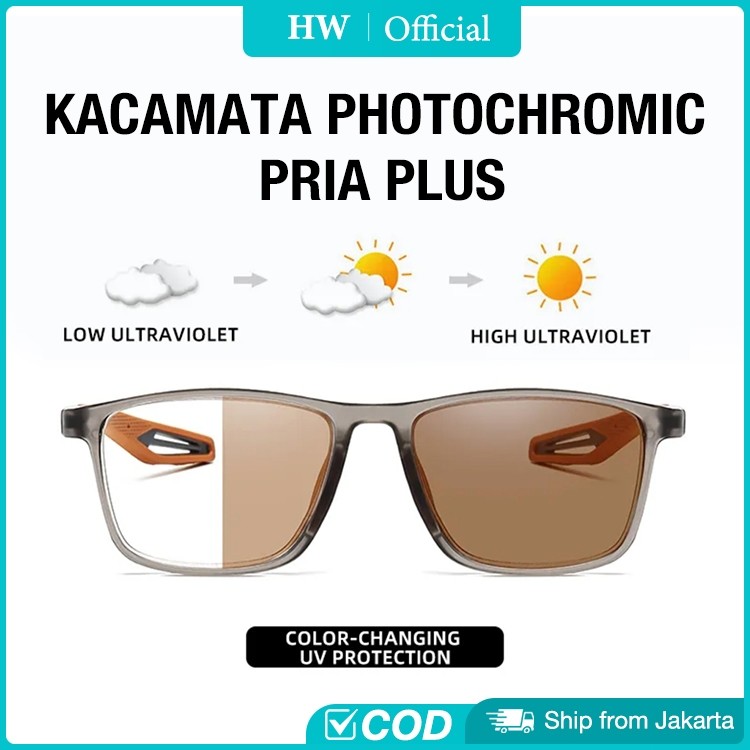 HW Kacamata Baca Plus Pria Photochromic Progresif Pria baca dan jalan Kacamata plus kacamata baca pr