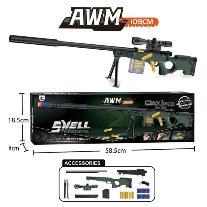 Mainan Anak Laki Laki Pistol Nerf AWM Sniper Peluru Gun Soft Bullet 205 Cm