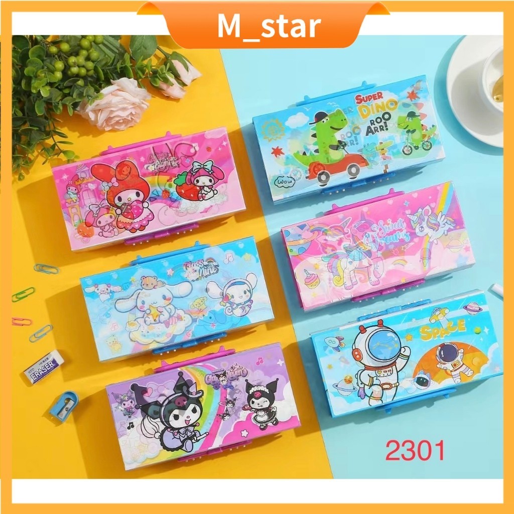 

kotak pensil KODE 3 TINGKAT metalik 3dimensi/3D3susun/pencil case password/kotak pin/karakter anak