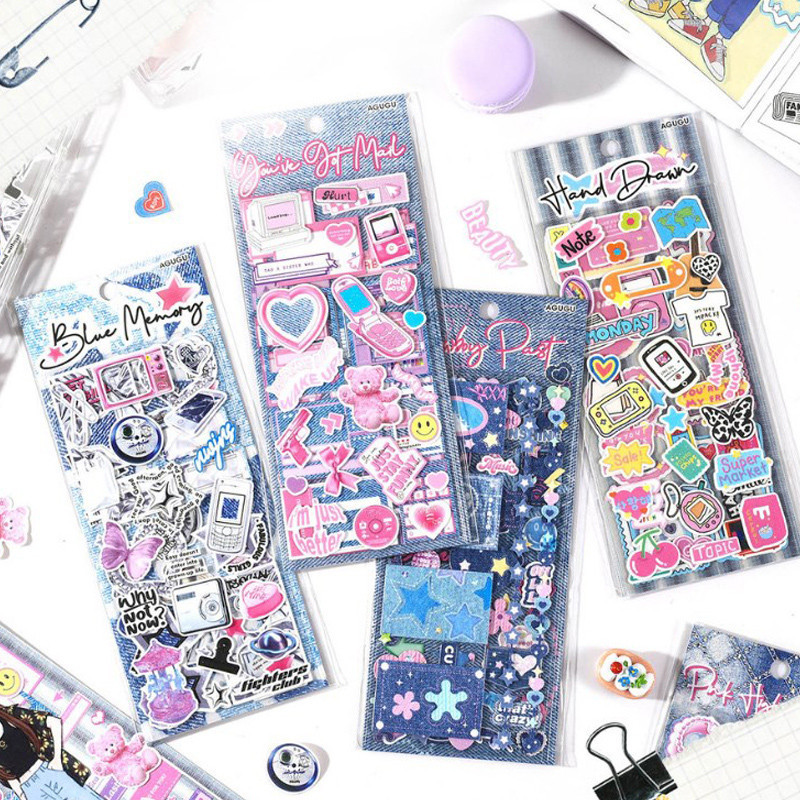 

✨COD 3PCS Stiker Gemerlap Seri Denim Gaya Retro Stiker Kolase Kreatif Dekorasi DIY Kartu Album-GS