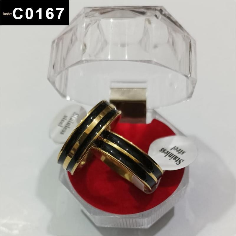 CINCIN TITANIUM GARIS HITAM SILVER GOLD / CINCIN PRIA WANITA COUPLE [cincinGaris2Hitam] Permata