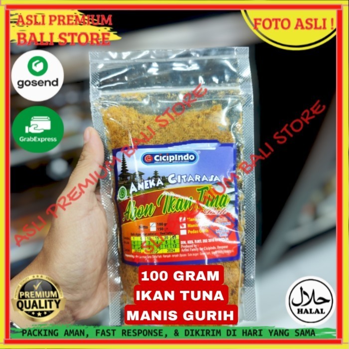 

OLEH OLEH MAKANAN CEMILAN CAMILAN SNACK KULINER KHAS ASLI ORI ORIGINAL BALI ABON IKAN LAUT TUNA MANIS GURIH 100 GRAM GR