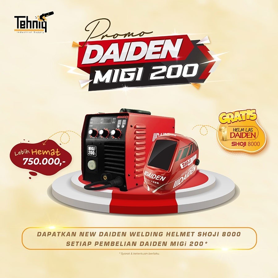 Mesin Las Mig Inverter Welding Machine Daiden MIGi 200 A Gas CO atau Tanpa Gas CO