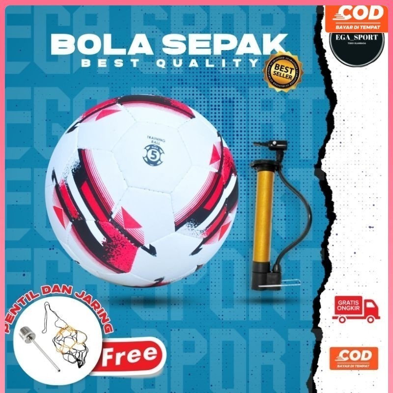 Bola sepak size 5/bola sepak murah bahan aselak/bola kaki ukuran 5 dijahit manual bonus pentil dan j