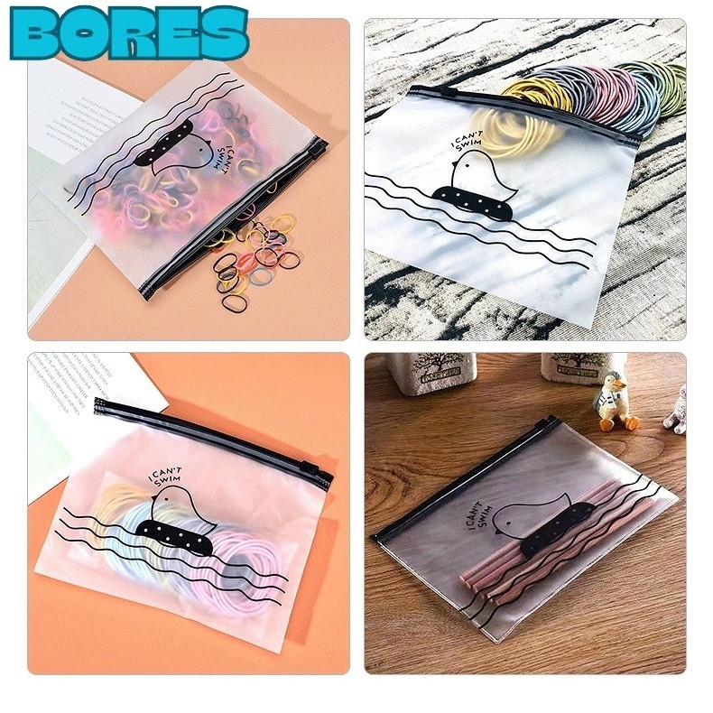 

BORES Zipper Bag Organizer Transparan Doff Motif Bunga Daisy Pouch Masker Transparan Karakter Little Chick Zipper Lock Tempat Pensil Wadah Kosmetik Masker Serbaguna