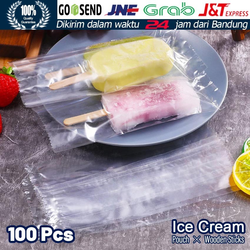 100Pcs Tas Es Krim / Kantong Es Krim Transparan / Popsicle Stik / Popsicle Bag
