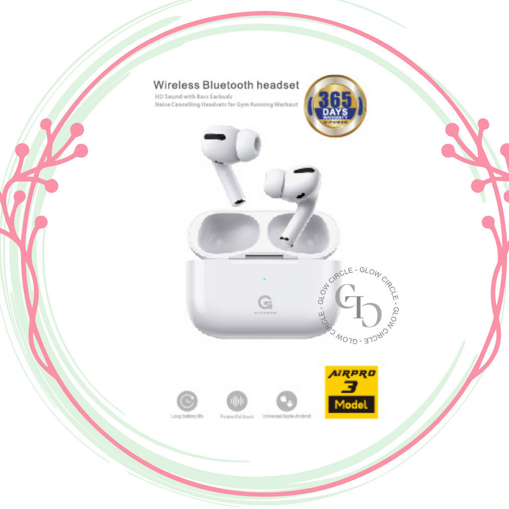 ❤️BC❤️ TWS AIRPRO 3 BLUETOOTH WIRELESS HEADSET SEMI IN-EAR MURAH ORIGINAL BERGARANSI RESMI G-POWER