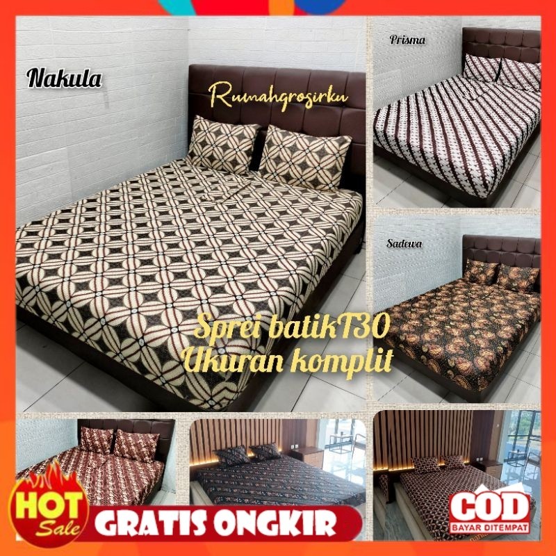 KAIN HALUS ADEM LEMBUT TEBAL / Sprei batik modern T30 motif batik soloan/batik jogjaan ukuran kompli