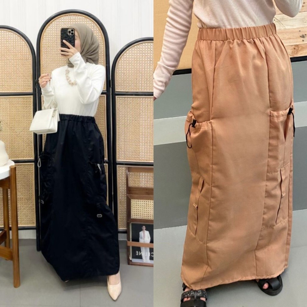 Rok Cargo Drill Skirt Laras Basic Polos Highwaist Wanita Remaja Kekinian Terbaru Simple Outfit Korea