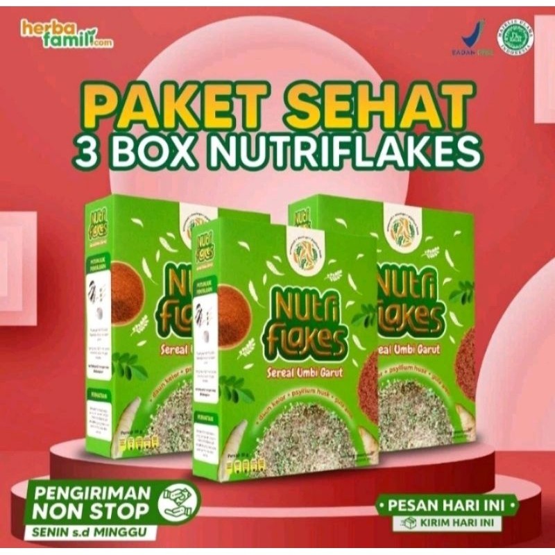 

PAKET 3 BOX NUTRIFLAKES SEREAL UMBI GARUT - minuman sehat sembuhkan asam lambung