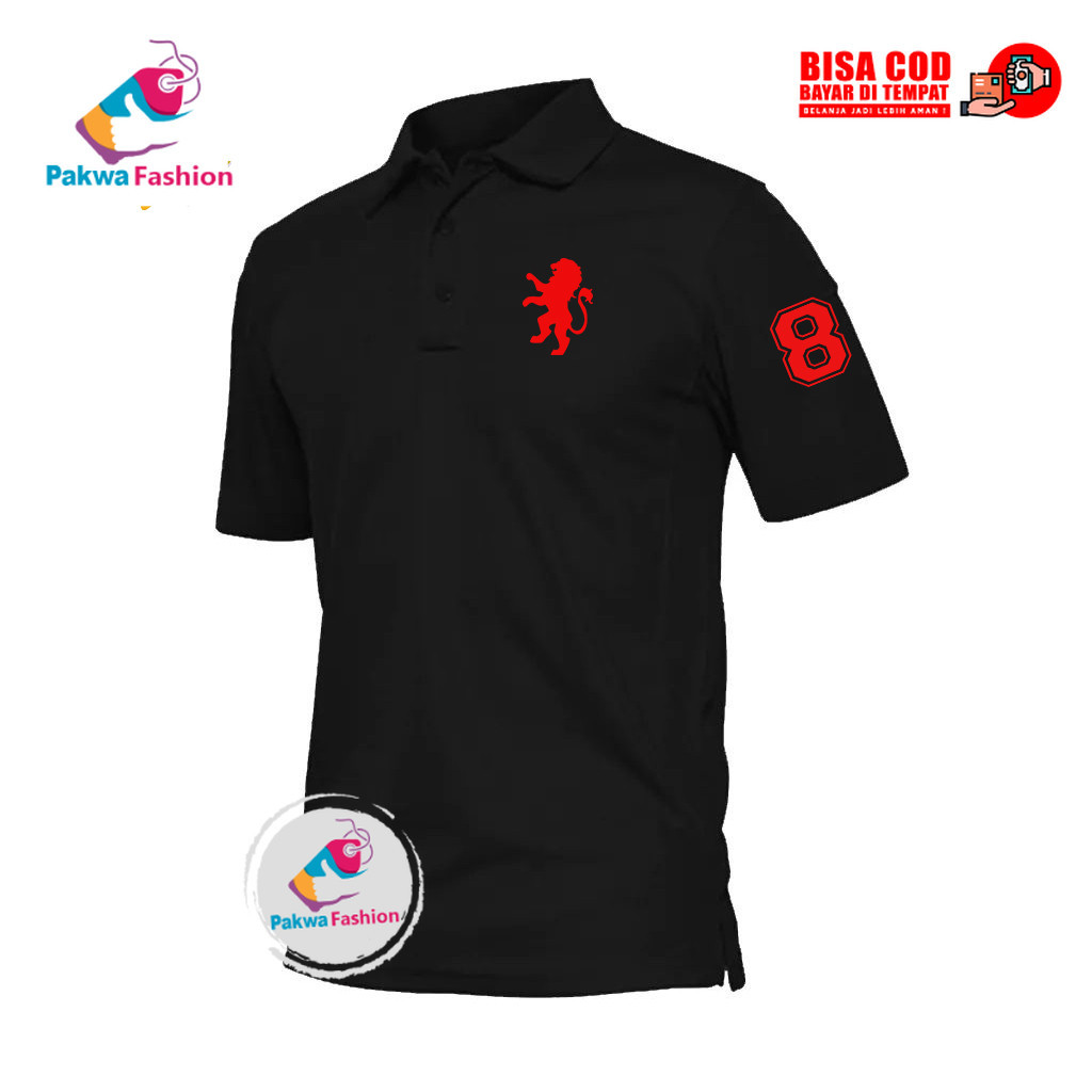 kaos Poloshirt Giordano Lion Samping Text Merah Premium Distro Pria Wanita Polo Kerah Seragam Keren