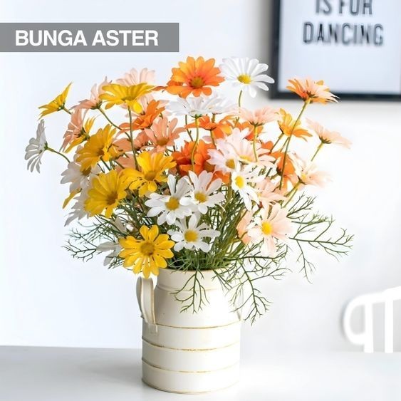 Bunga Plastik Imitasi Palsu Bunga Aster Kecil Cabang 5 Artificial Flower Dekorasi Rumah Backdrop Pel