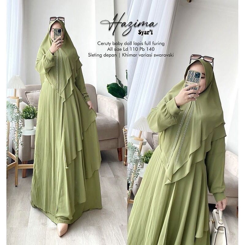 SR Hagima Syar'i Set Bahan Cerutty Babydoll Setelan Gamis Terbaru 2023 Lebaran Wanita Syari Mewah Se