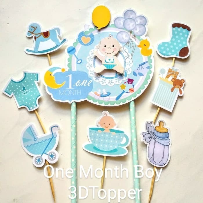 Vincent Topper One Month/One Month Cake Topper/Topper Kue Satu Bulan/Baby Boy