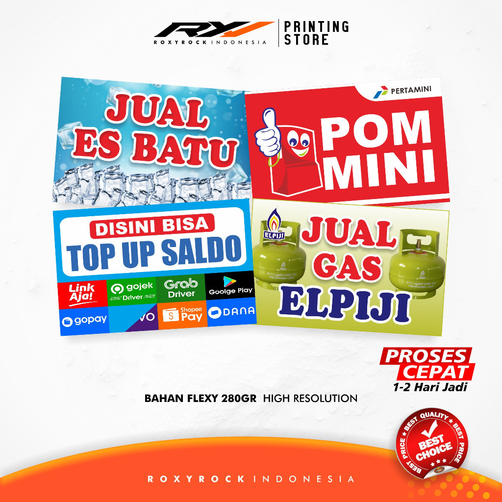 

SPANDUK Jual Es Batu, Jual GAS, POM MINI, TOP UP SALDO