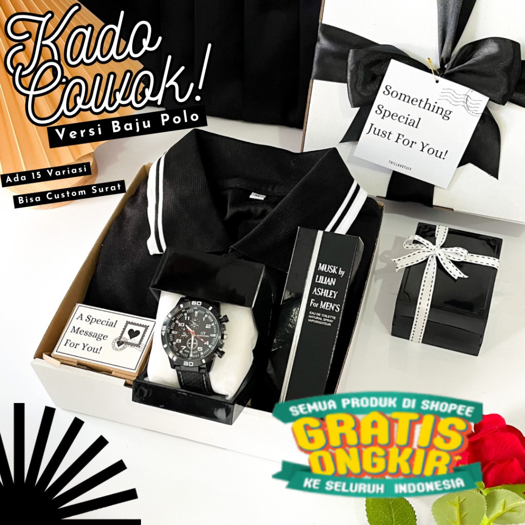 [ POLO ] HAMPERS KADO ULANG TAHUN COWOK GIFTBOX BAJU POLO HITAM KADO WISUDA GIFT COWO HAPPY BIRTHDAY