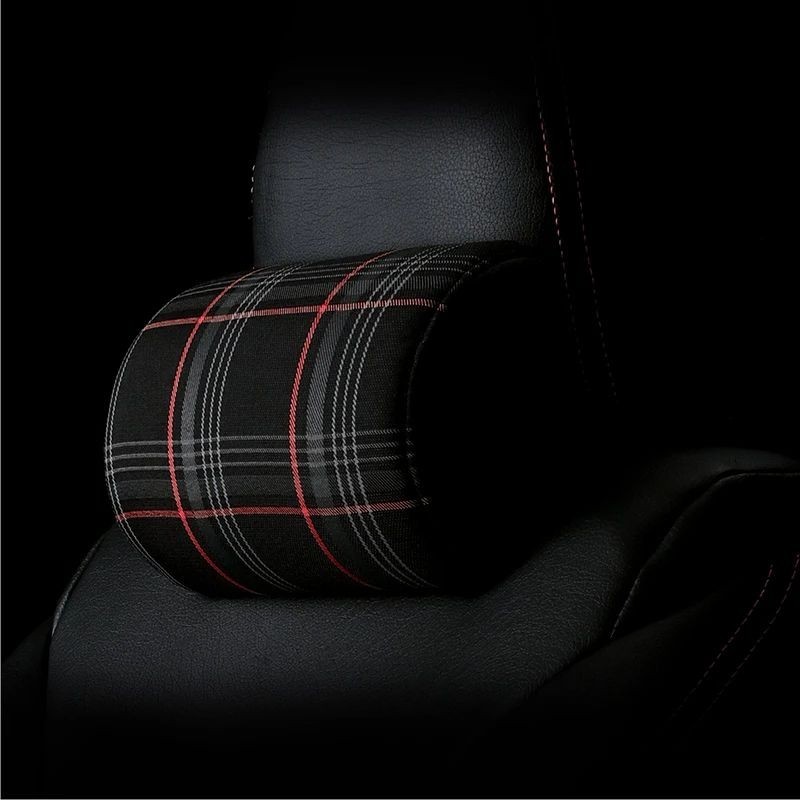 

Car Seat Supports Headrest Neck Rest Waist Pillow Interior Accessories with VW MK7 GTD GTE GTI Orange Tartan Fabric