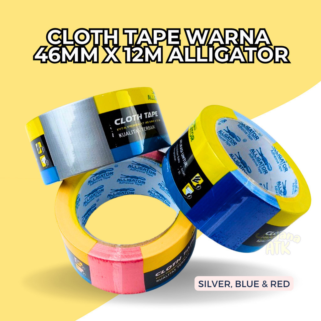 

Lakban Kain Warna / Isolasi Kain Silver, Red, Blue / Cloth Tape Alligator 46mm