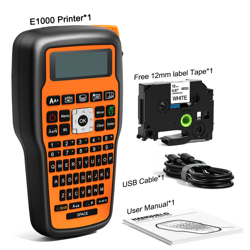 

E1000 PRO Label Maker Printer Compatible for Heat Shrink Tubes TZ231 Label Maker Tape QWERTY Keyboard Symbols Industrial Printer