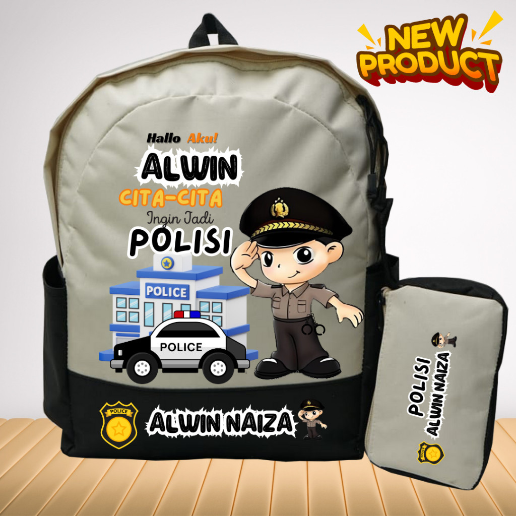 Shabira_tas - TAS SEKOLAH ANAK TK SD CITA-CITA ANAK POLISI / TAS BACKPACK SEKOLAH ANAK GRATIS SABLON