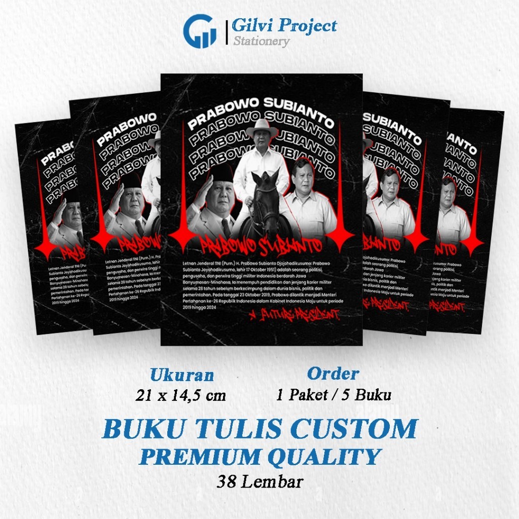 

Buku Tulis Sekolah Custom PRABOWO SUBIANTO Bergaris 38 Lembar 1 Pak Isi 5 Buku/ Buku Tulis Anime/ Buku Aesthetic/ Buku Catatan