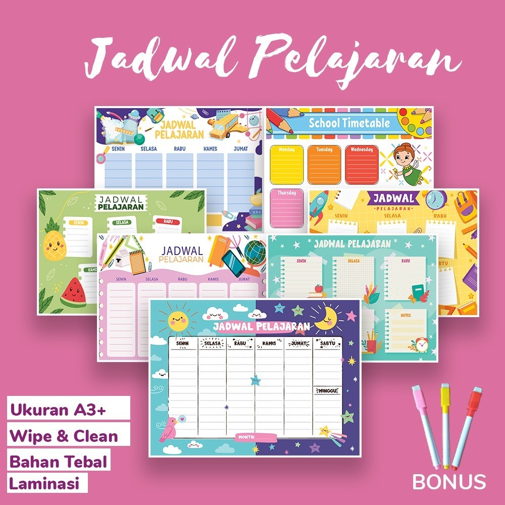 

Print24jam- Poster Jadwal Pelajaran / School Timetable / Untuk Anak Berkualitas Desain Menarik / A4 A3