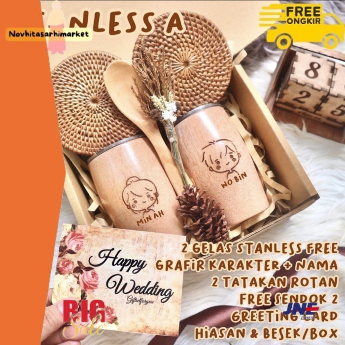 

✨LARIS✨ -READY HAMPERS GIFT SET / GELAS COUPLE / HADIAH ULANG TAHUN /LEBARAN - Stanless A