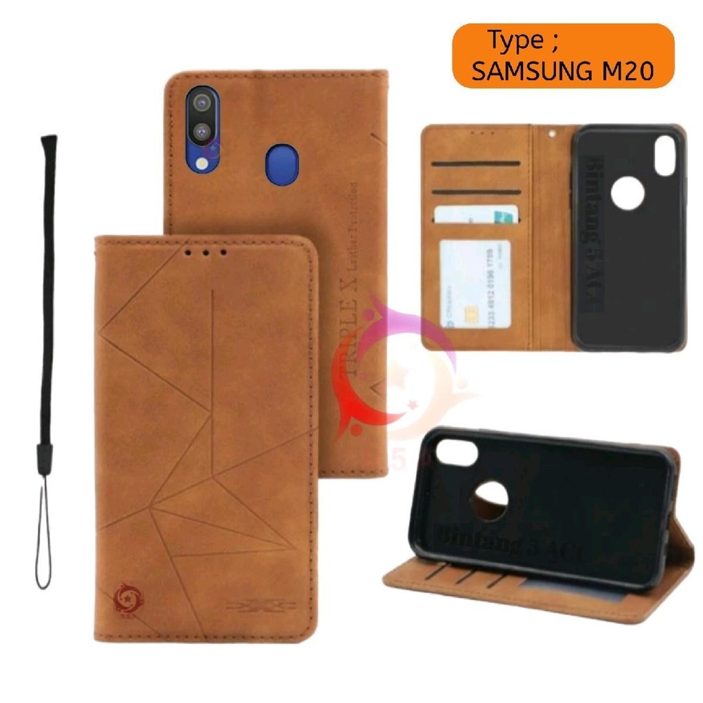 SAMSUNG M20 Leather Case For M20 MAGNET Flip Leather Kulit FlipCover Casing Dompet / Slide Camera Pr