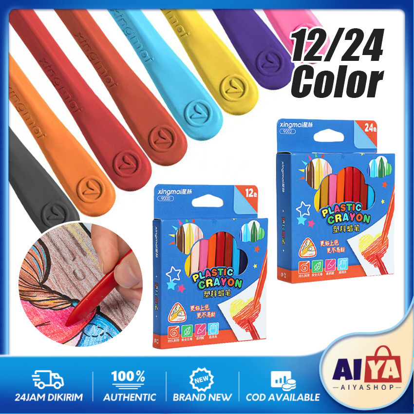 

24 Warna Plastic Crayon Lab Non Toxic Anti Patah Isi 12/24 Pcs Anti Air Anti Kotor Krayon Anak Sekolah Crayon Pena