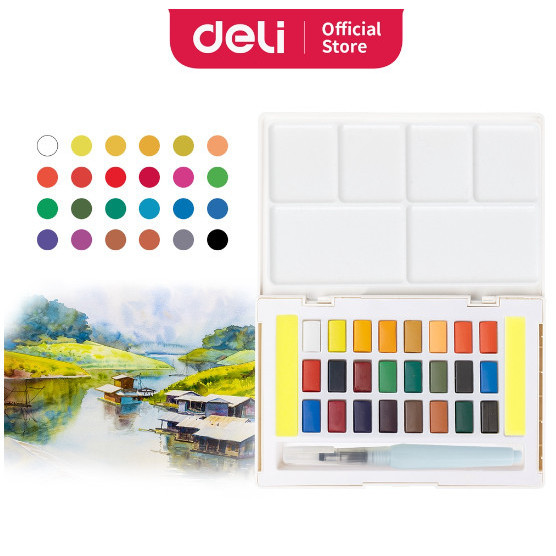 

New | Deli Watercolor Paint / Cat Air Padat 24/36 Warna Kemasan Kotak 73889 - 24 warna