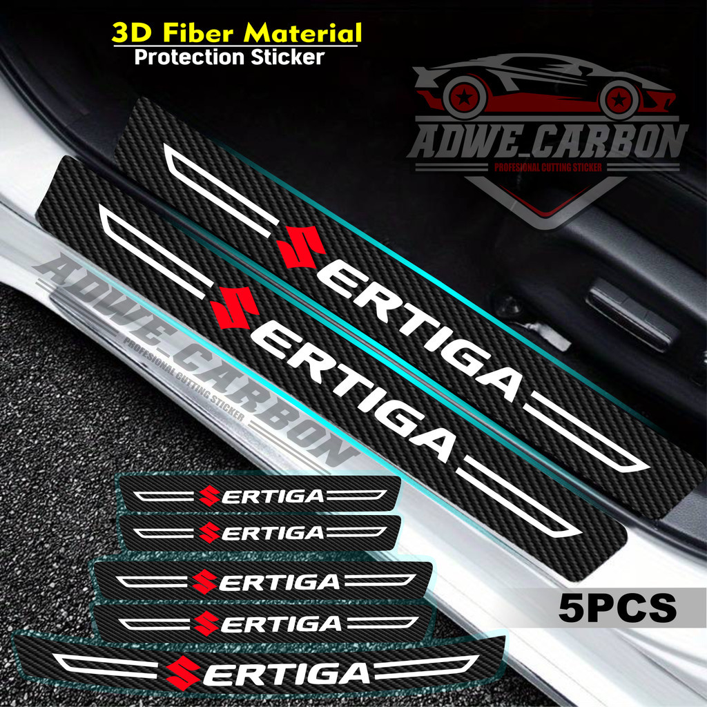 SUZUKI ERTIGA Carbon 3D Door Sill Plate Guard Pelindung Pijakan Injakan Kaki Pintu Mobil Set