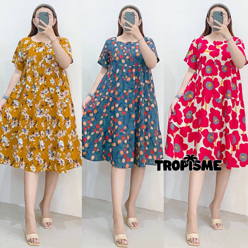 TROPISME - AYUKI DRESS DASTER PENDEK MOTIF REMPEL SUSUN BUMIL BUSUI