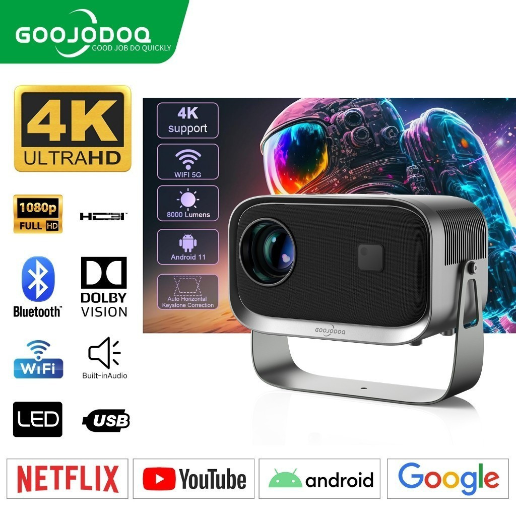 GOOJODOQ 10000 LM Portable Proyektor Wifi 1+8G 4k Full HD 1080p Compatible With  iOS Android