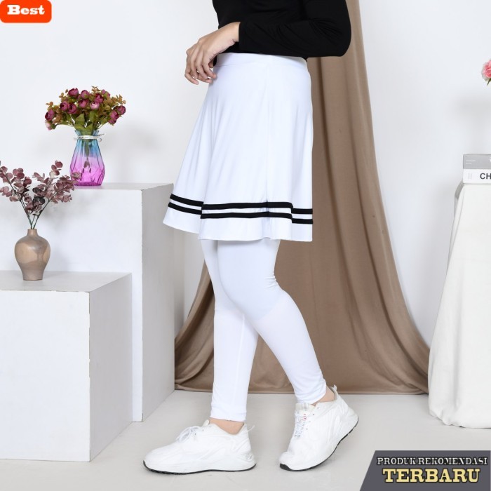 rok wanita kekinian Rok Legging Sport Wanita Jumbo / Rok Legging List Olahraga Wanita - Putih