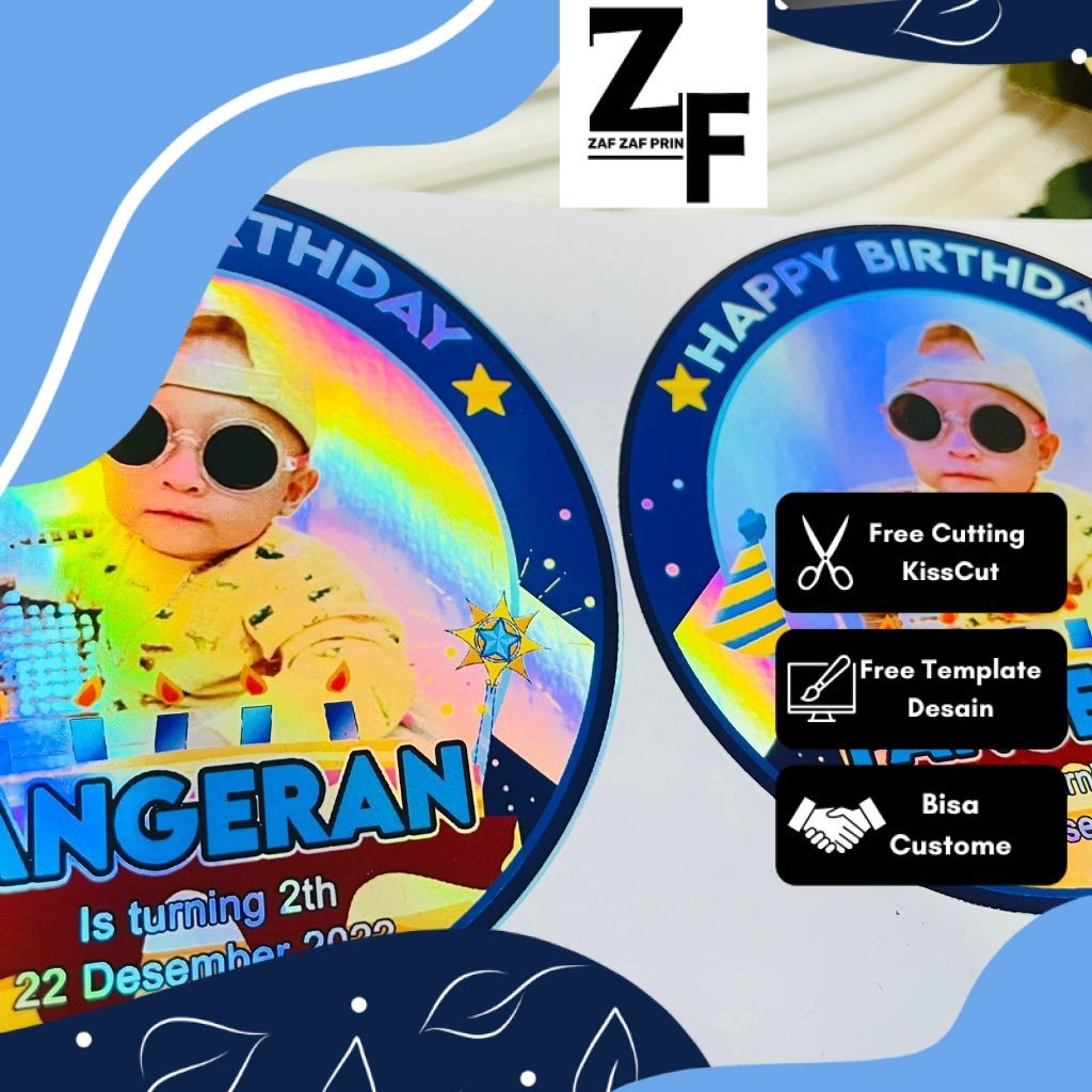 

ZAF 9-15 Sticker Ulang Tahun Anak Hologram Anti Air Stiker Label Undangan Happy Birthday Besar