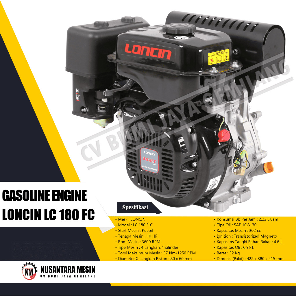 MESIN PENGGERAK SERBAGUNA / ENGINE LONCIN LC 180 FC PUTARAN LAMBAT