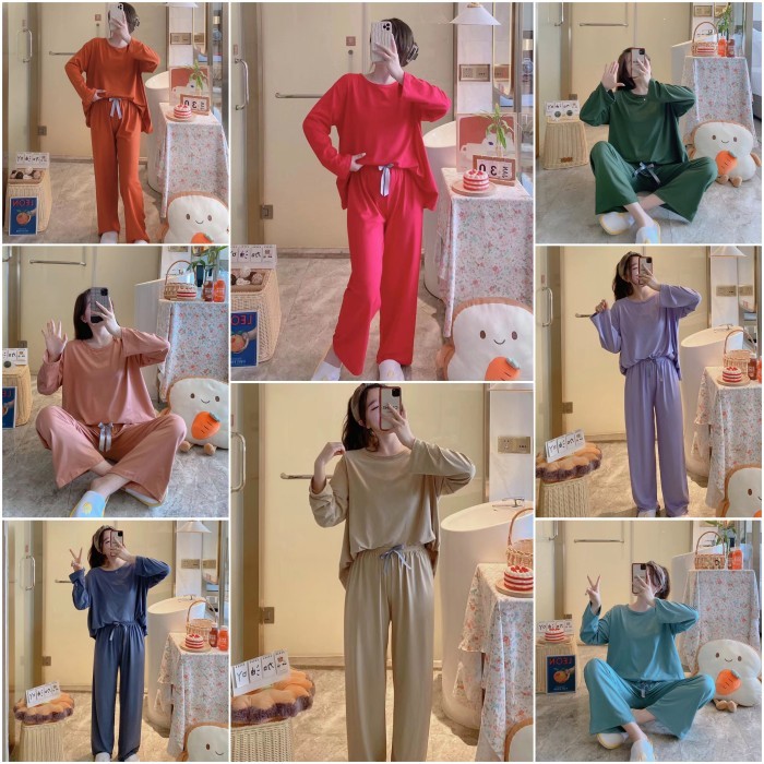 best -PIYAMA WANITA IMPORT / BAJU TIDUR WANITA STELAN PANJANG BIG SIZE - KHAKI, all size