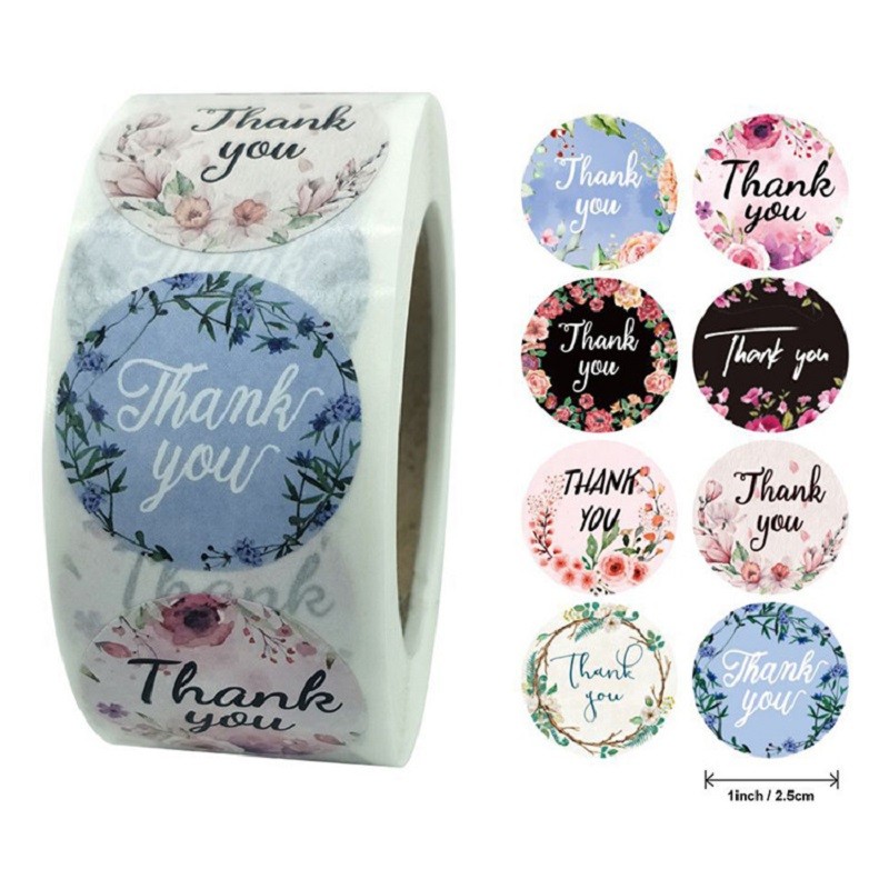 

100-500PCS New Thank You Stickers for Business Small Flowers Merci Packaging Stickers Roll Pack Rolling Stickers Home Made Lable