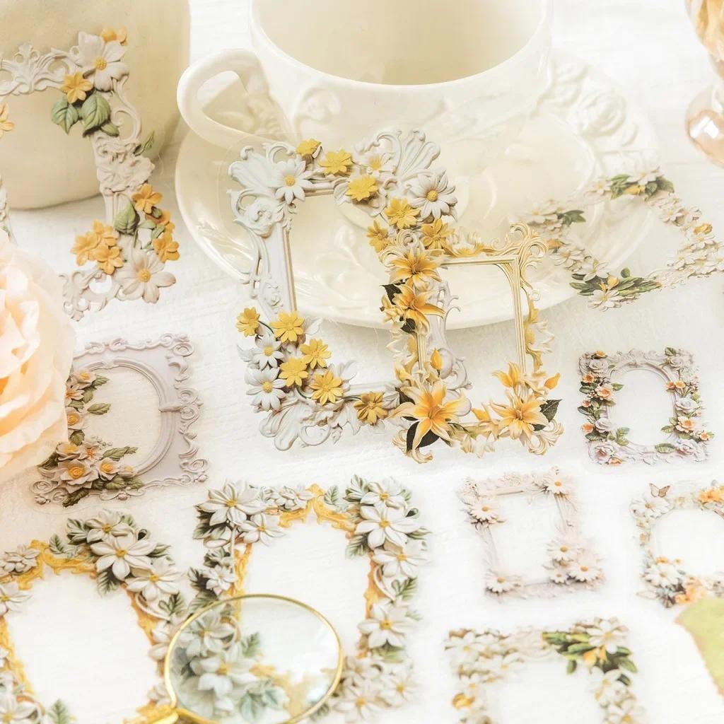 

20pcs/pack Flowers Frame Stickers for Scrapbooking PET Materials Art Collage Junk Journal Decor Sticker Stationery